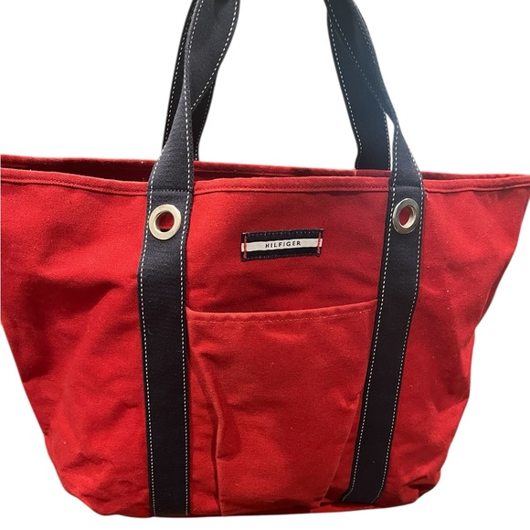 Tommy Hilfiger Handbags - Tommy Hilfiger Red &‎ Navy Canvas Tote Bag